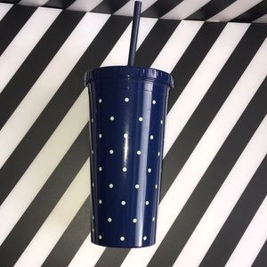 Kate Spade blue and white polka dot tumbler. Previously used.